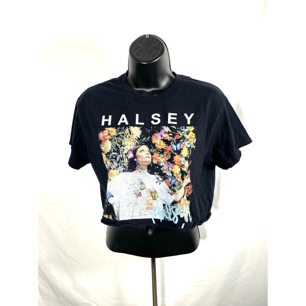Halsey Butterfly Graphic Cropped Tee Black
